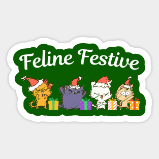 Feline Festive Christmas Cats With Gifts Sticker